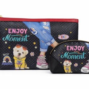 Nikky by Nicole Lee 2-Piece Cosmetic Bag Set – “Enjoy Every Moment” Print – NWO